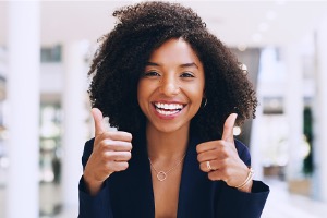 Woman giving thumbs up